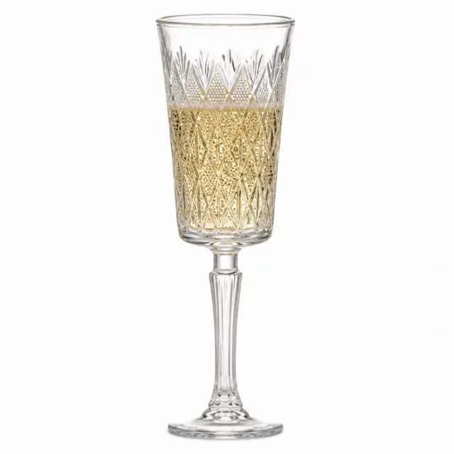 Diamond pattern champagne flute with decorative geometric bowl and stemmed design