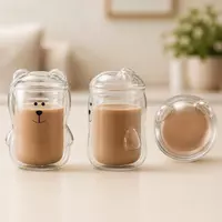 Cute bear shaped double wall glass cup for coffee and milk