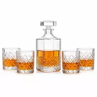 Diamond pattern whiskey decanter set with four matching old fashioned glasses