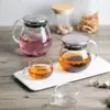 Clear glass teapot with ergonomic handle for home, café, office, and hotel tea service