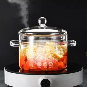 Premium borosilicate glass cooking pot with lid for soups, vegetables, and healthy cooking