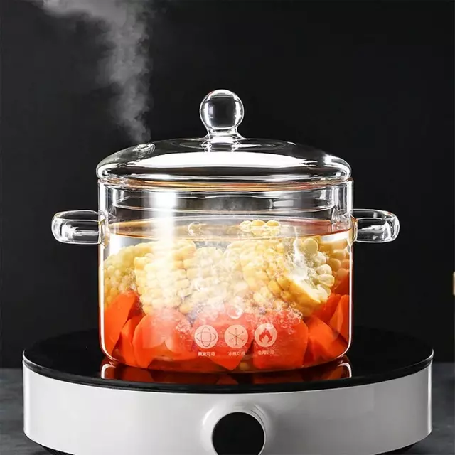 Premium borosilicate glass cooking pot with lid for soups, vegetables, and healthy cooking