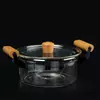 Transparent Glass Casserole Pot with Wooden Handle Design for Kitchen Use