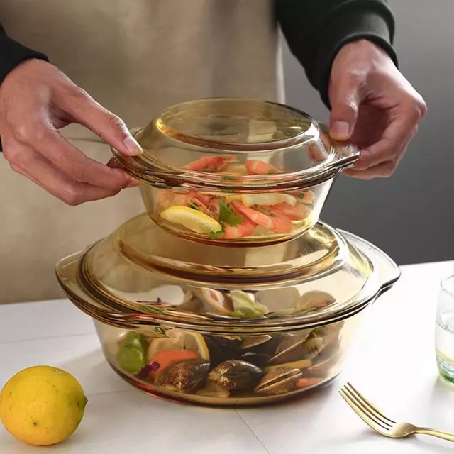 Heat Resistant Glass Cooking Pot Set with Transparent Lids for Family Kitchen