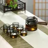 Heat Resistant Glass Tea Set with Wooden Handle Teapot and Cups
