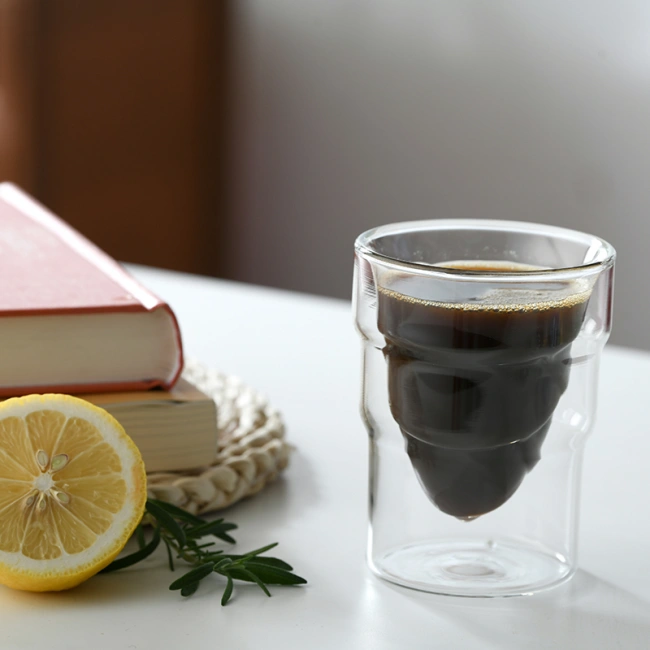 Premium transparent glass mug with creative leaf-inspired design by Jiateng