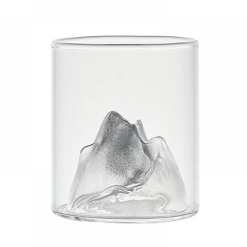 Close-up detail of a Jiateng whiskey glass, highlighting the crystal-clear ice cube design and premium, durable material for everyday use.