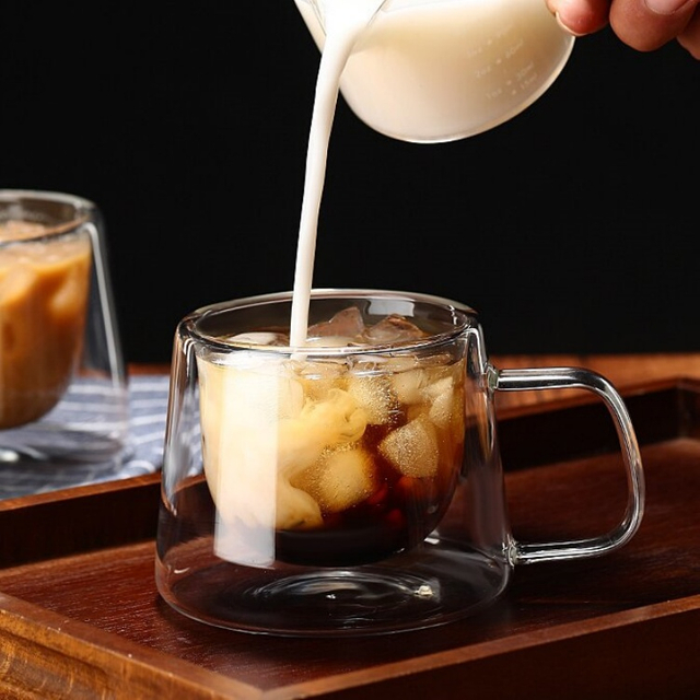 Jiateng double-wall glass cup for coffee or tea, stylish and heat-resistant, perfect for home, office, or café use