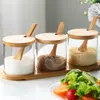 Stylish Jiateng glass storage containers with bamboo lids ideal for modern kitchen countertop organization