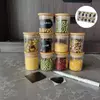 Jiateng clear glass storage jars with natural bamboo lids and chalkboard labels — perfect for pantry organization.