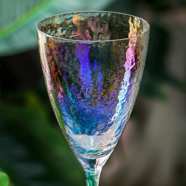Stylish iridescent stemmed wine glasses for weddings and parties