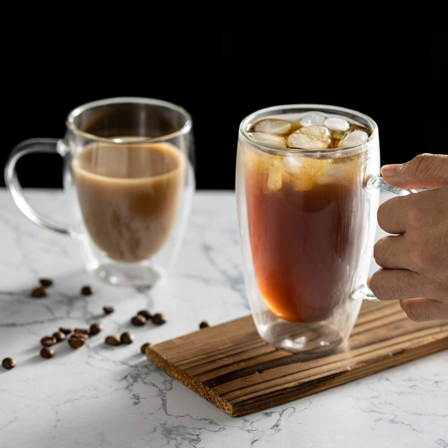 Jiateng double-wall glass cup, perfect for hot coffee, iced drinks, tea, or juice, stylish and heat-resistant for home or office