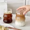 Transparent wave design glass cup used for iced coffee and milk drinks