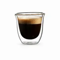 80ml transparent double wall glass espresso cup with a rounded body and wide circular opening