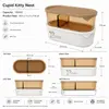 Oval food storage box featuring an internal divider for separating suitable food items within the transparent amber compartment