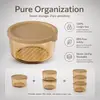 650ml large circular single layer glass food storage container measuring 11.5 by 11.5 by 7.6cm with fitted beige lid