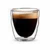 80ml transparent double wall espresso glass cup with compact handleless design and rounded inner bowl