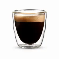 80ml transparent double wall espresso glass cup with compact handleless design and rounded inner bowl