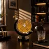 Round glass decanter with wooden stand suitable for spirits wine and beverages