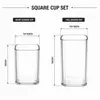 Short square drinking glass with straight sidewalls and softly rounded corners