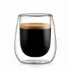 JT-D106 400ml transparent double wall coffee glass with rounded inner bowl and curved outer body