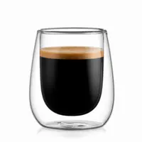 JT-D106 400ml transparent double wall coffee glass with rounded inner bowl and curved outer body