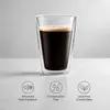 Clear double wall coffee cup measuring 140mm in height and 95mm in diameter