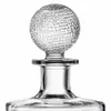Unique whiskey bottle featuring decorative basketball stopper and clear glass body