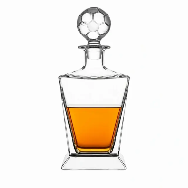 Soccer ball whiskey decanter with football shaped glass stopper for spirits serving