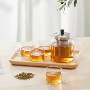 Premium square borosilicate glass teapot with stainless steel infuser for loose leaf tea