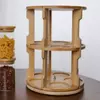 Modern bamboo spice storage rack with glass jars for herbs, seasonings, and spices