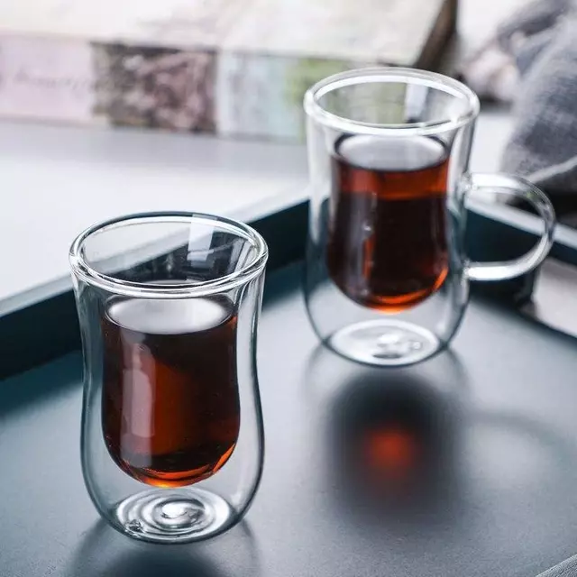 Jiateng double wall glass cup with elegant transparent design for coffee and tea drinks