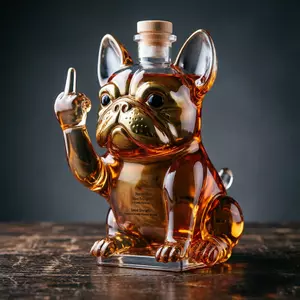 Premium French bulldog glass whiskey decanter crafted from lead-free glass for whiskey and bourbon