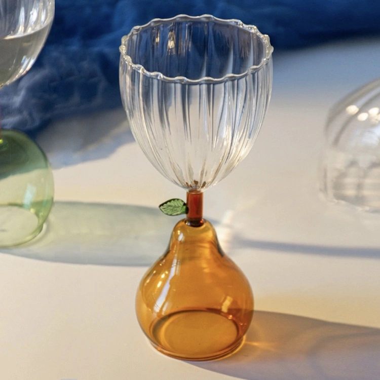 Set of fruit-inspired glass cups with decorative stems, stylish and handmade, great for entertaining guests