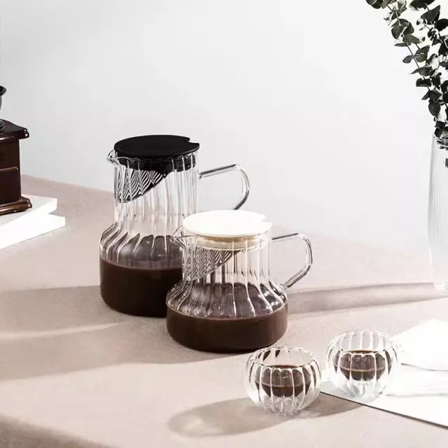 Elegant ribbed glass coffee carafe with lid for pour over brewing and serving