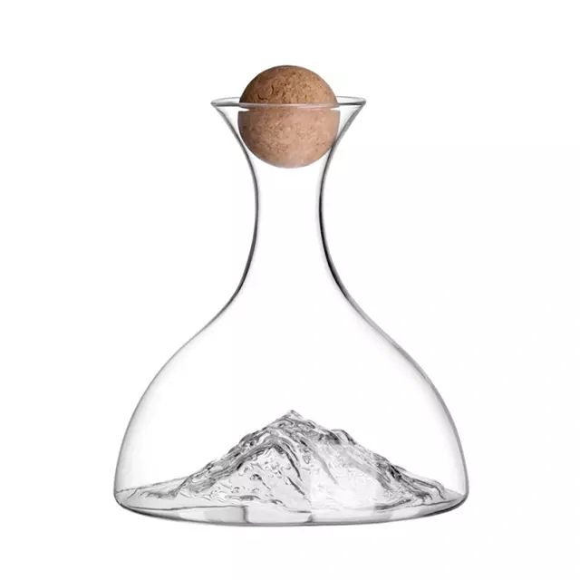  Jiateng modern wine decanter with unique iceberg base design and cork stopper, elegant crystal carafe for red wine serving