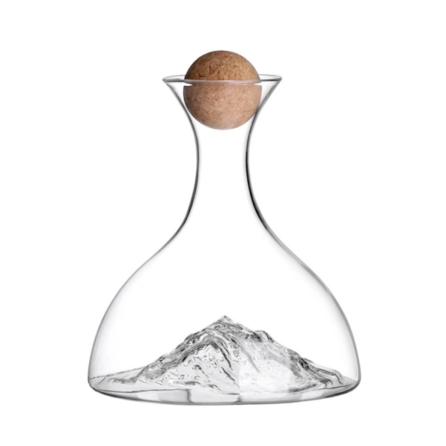  Jiateng modern wine decanter with unique iceberg base design and cork stopper, elegant crystal carafe for red wine serving