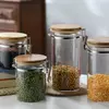Stylish Jiateng airtight glass canisters with bamboo tops for modern kitchen and pantry decor