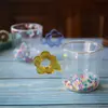 jiateng green flower handle glass cup, cute colorful confetti glass cup gift