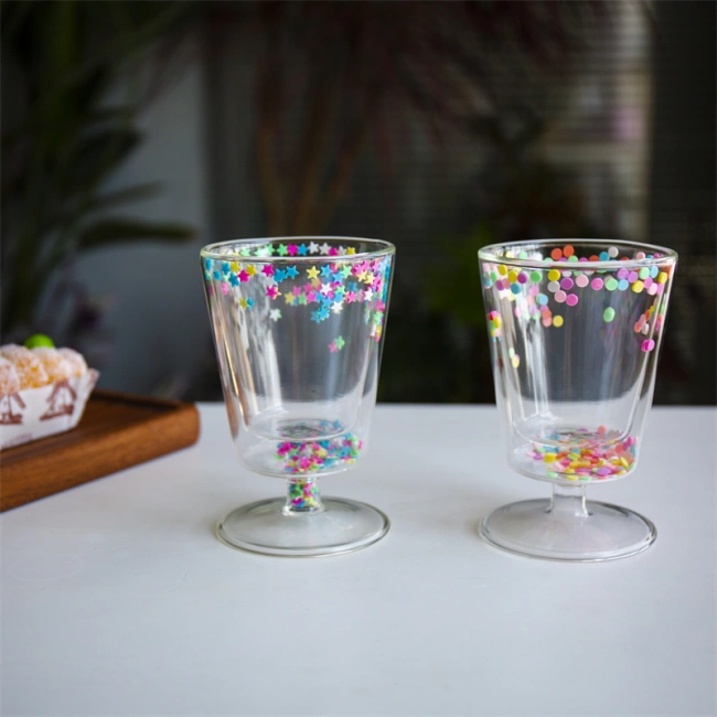 jiateng dot confetti stemmed glass cup, aesthetic double wall dessert cup