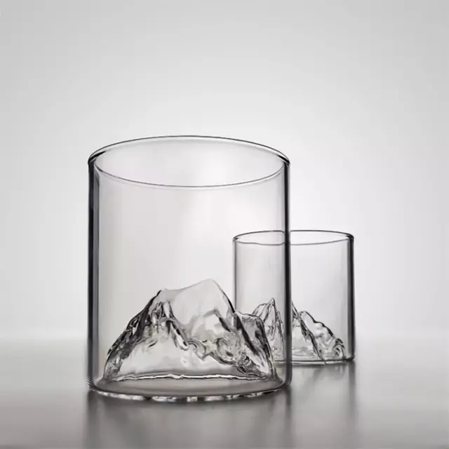 Aesthetic Mountain Range glass cup with 3D mountain base for whiskey and spirits