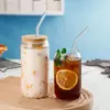 jiateng can shaped glass cup, bamboo lid iced coffee tumbler with glass straw