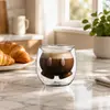 200ml creative double wall coffee glass with rounded silhouette and decorative inner design for wholesale and retail buyers