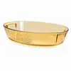 Large 4.0L amber oval borosilicate glass baking dish with integrated side handles for family meals and oven cooking.