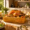 Large amber fluted rectangular glass baking dish for wholesale kitchenware importers, distributors, retailers and hospitality supply markets.