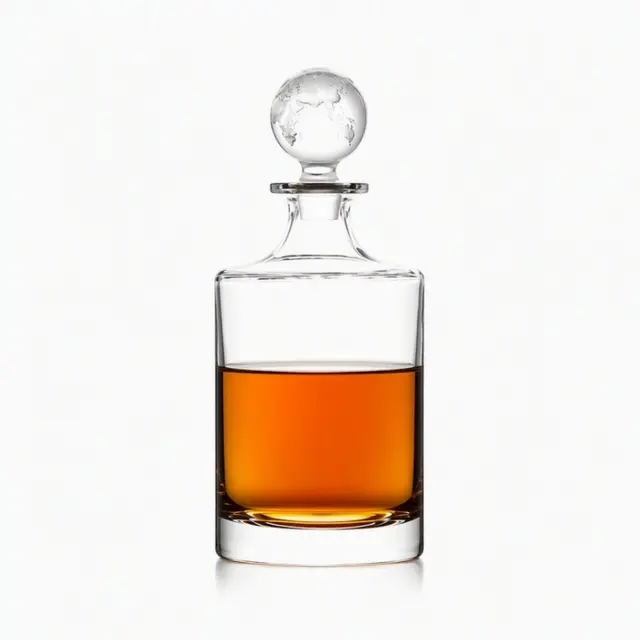Globe glass stopper whiskey decanter with clear body for premium spirits serving