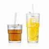 Clear 340ml and 480ml ribbed glass cups with lid and straw for cold beverages