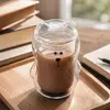 Cute bear double wall glass cup with creative animal design
