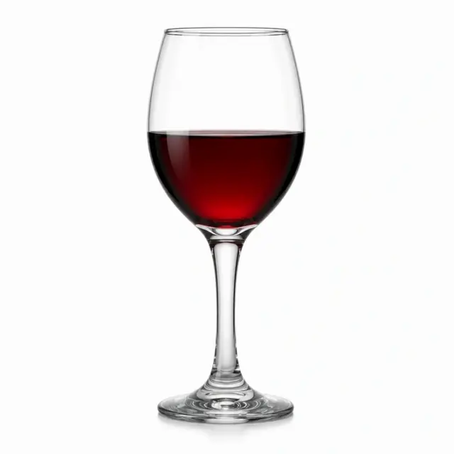 Classic red wine glass with clear smooth bowl and elegant long stem