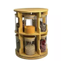 Jiateng rotating glass spice storage jar set with bamboo rack for organized kitchen storage
